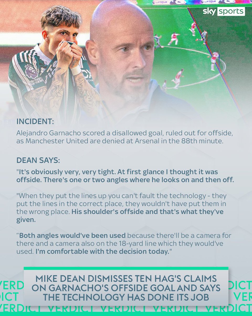 Mike Dean dismisses Erik ten Hag's claims that Alejandro Garnacho's 88th minute goal should have stood, after the manager claimed the 'wrong angle' was used by VAR to rule out the on-field decision ❌