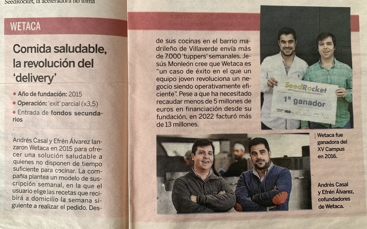 Kudos @seedrocket 2 pages today in @expansioncom to celebrate 15 Years of #businessAngels in Spain Great numbers 4,79X over 79 investments Great mentions to @holded_ES @wetaca and @Flanks_io