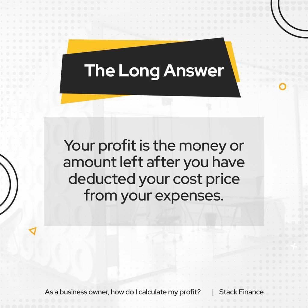 Stackfinanceapp's tweet image. Wondering how to calculate your profit as a business owner?

Think no more, you simply get your profit by deducting cost price from selling price.

Follow our social media platforms for more info!!

#stackfinance #stackelbergng #finance #accounting #16thHeadiesAwards #BBNaija
