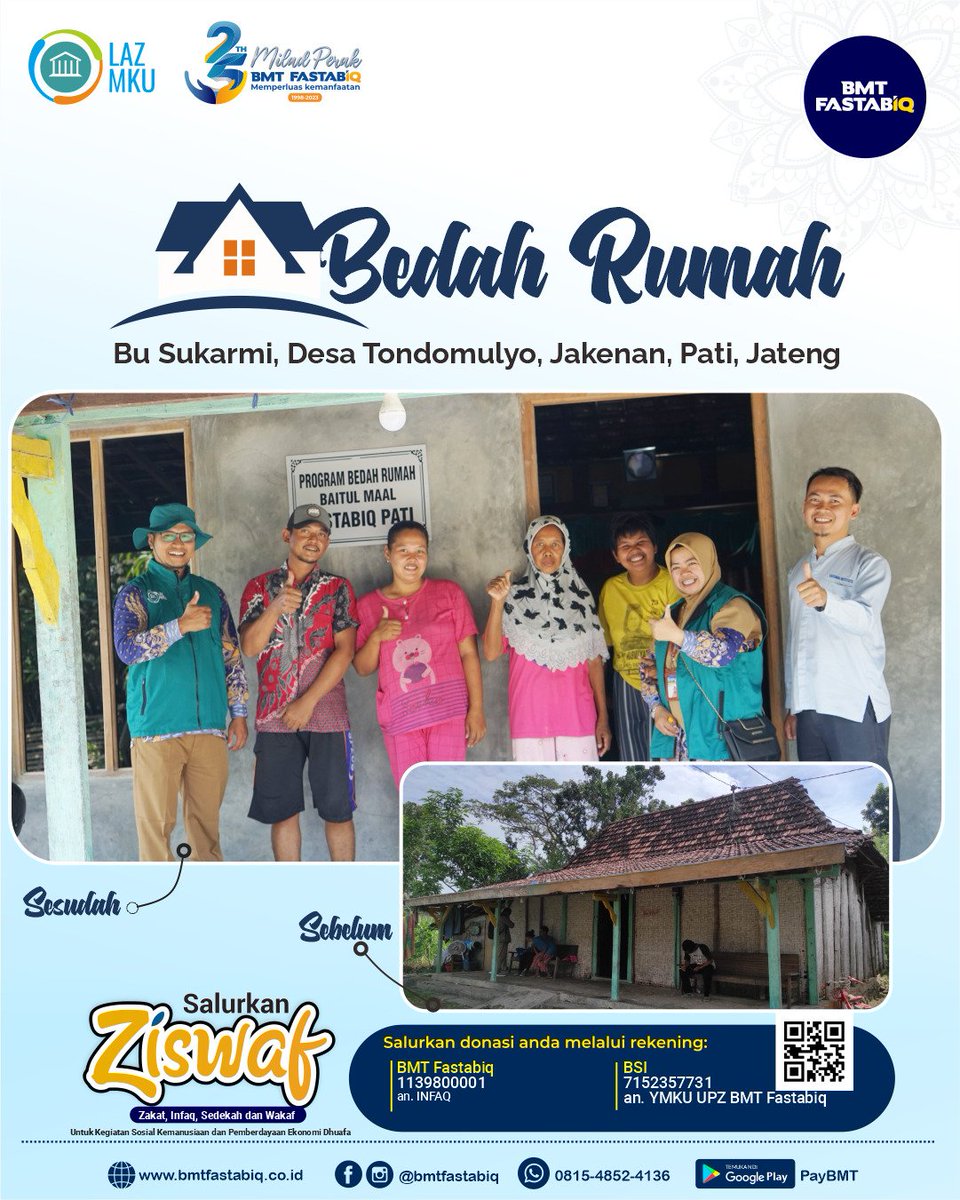 BMTFastabiq's tweet photo. Bedah Rumah Bu Sukarmi (Kampung Zakat Desa Tondomulyo, Kec. Jakenan, Pati, Jateng)

@lazmku 

#bmtfastabiq #lazmku #bedahrumah #kampungzakat https://t.co/zJlR4bMnBL