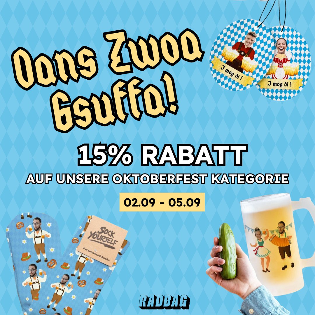 radbag_de's tweet photo. Special Oktoberfest Deal! 🍻 -15% Rabatt auf unsere Must-Haves! 🥨
👉https://t.co/zvIQYd37Fn
Denn egal ob für die Wiesn in München oder die Hausparty mit Oktoberfest-Motto, diese Must-Haves dürfen nicht fehlen, PROST! 🍻😍 #Oktoberfest2023 #Oktoberfest #geschenkideen https://t.co/iB7fT3Yt2o