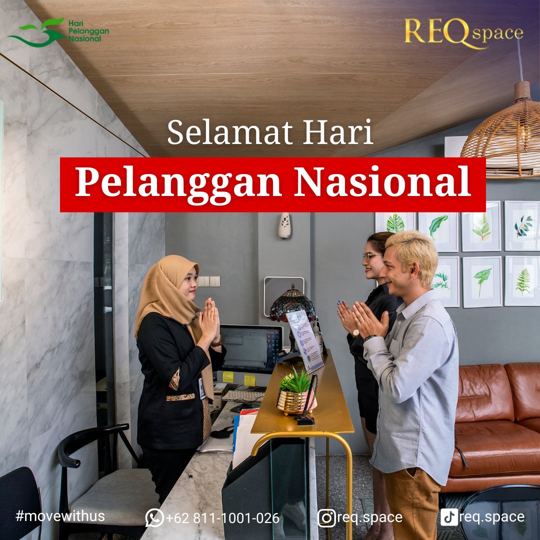 reqspace_id's tweet photo. Selamat Hari Pelanggan Nasional!

Sobat REQ, terima kasih atas kepercayaan untuk menggunakan layanan di REQspace selama ini. REQspace siap untuk menghadapi segala tantangan dan senantiasa hadir menyediakan fasilitas bekerja yang nyaman demi terus bertumbuh bersama pelanggan. https://t.co/aQz8C6xxnP