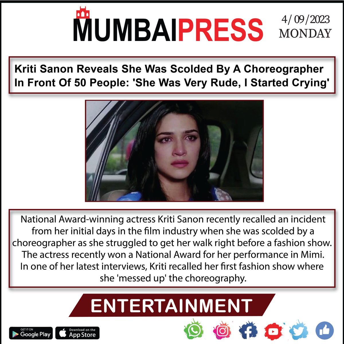MumbaiPressNews's tweet photo. #kritisanon #reveals #scolded #choreographer #50people #mumbaipress #mumbaiconnect #mumbairaabta https://t.co/728PjtVUjB