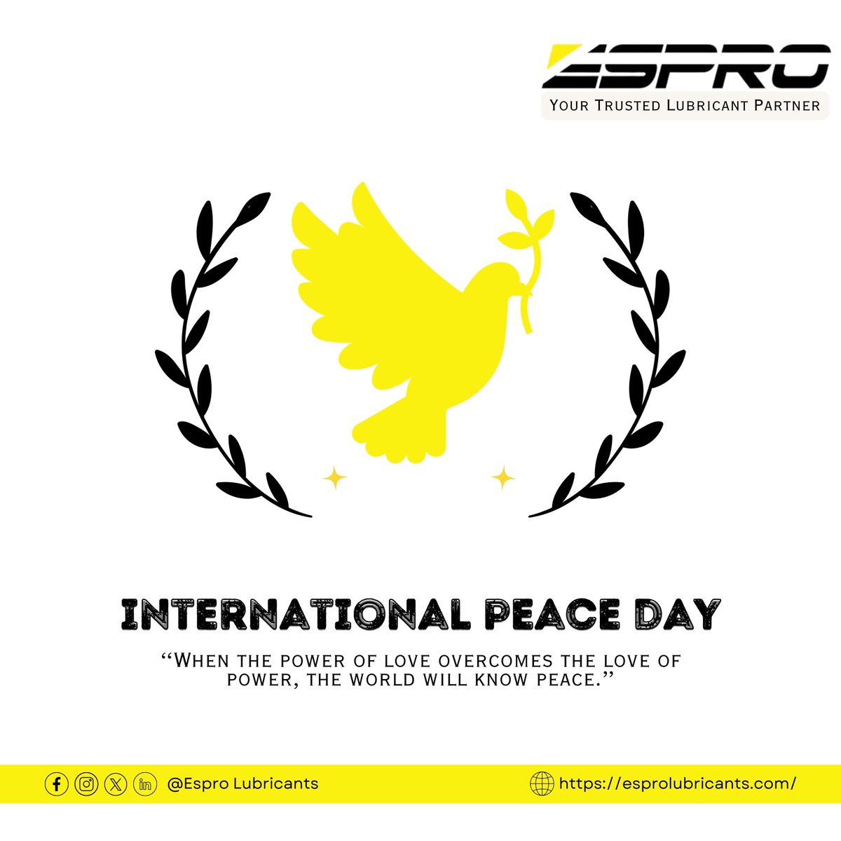 EsproLubricants's tweet image. “When the power of love overcomes the love of power, the world will know peace.”

#InternationalPeaceDay #peace #september #espro #esprolubricants #lubricants #oils #greases #automotive #industrial