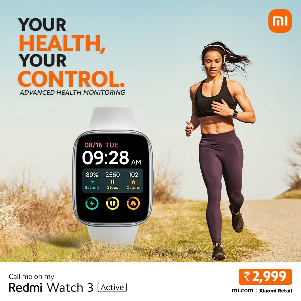 Elevate your health game with the #RedmiWatch3Active – your personal health companion on your wrist! 🏃 😍