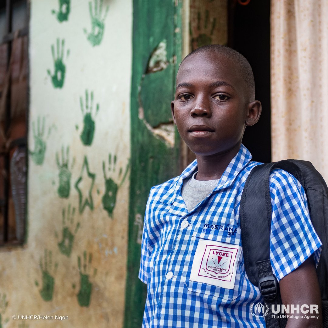 RefugeesCmr's tweet photo. 13-year-old Casimir, a Central African refugee in Yaounde, returns to school today alongside over 55,000 refugee children in Cameroon.

Many thanks to the CMR gov't for inclusive policy, to @StatePRM, @qatar_fund, &amp; @EduCannotWait, for supporting refugee education.

#BackToSchool https://t.co/DNtMKiVfYz