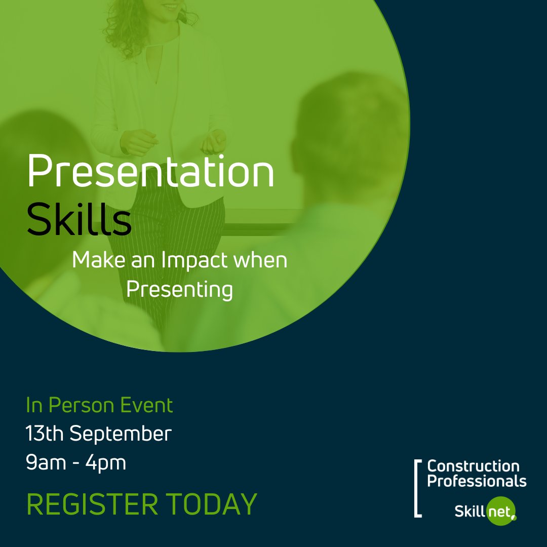 CPSkillnet's tweet image. ⚡ Upcoming Course!⚡

Want to make a great first impression? 
Join us for our in person presentation #skills programme &amp;amp; gain professional #presentation techniques.

🗓 13th Sept 9-4pm

📍 CIF Construction House

For more visit: cpskillnet.ie/training/prese…

#learning #training