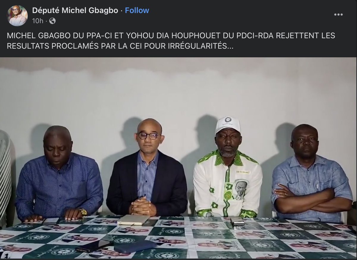 ChristellePire's tweet photo. #Yopougon : les candidats de l’opposition, PPA-CI et PDCI, rejettent les résultats qui donnent la victoire au parti au pouvoir. Ils dénoncent un « hold-up électoral », « d’énormes irrégularités » (cartes d’électeurs distribuées, menaces verbales, BV ouverts que de 13h à 17h) https://t.co/ihGXxrPHtE