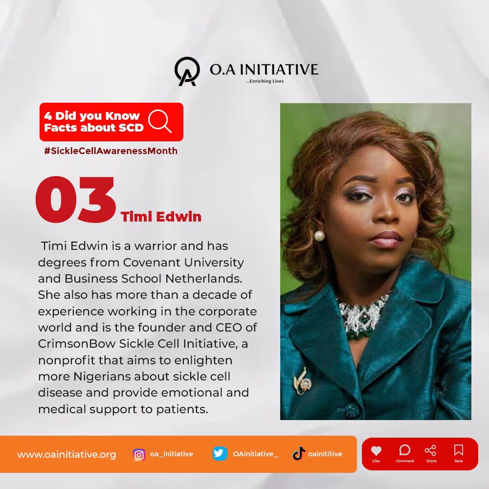 Day 4

Starting the Week with Inspiration
4 Nigerian Sickle Cell Heroes Who Inspire Hope 

Let's Keep saving lives and sharing awareness! 💫

#SickleCellAwarenessMonth #FightSickleCell
#MondayMotivation
#OASCDAMONTH
1/2