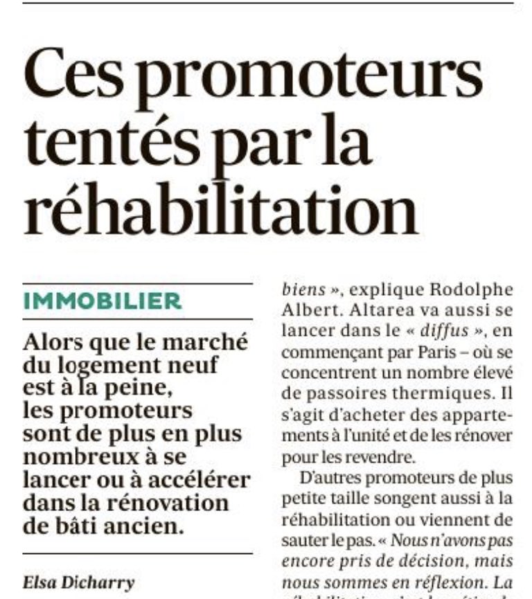FanchonNorbert's tweet photo. La réhabilitation pour produire des #logements c’est le métier de demain. A lire dans @LesEchos l’excellent papier de @dicharry_e 👍🏼 @fpi_fr  @ChristopheBechu #immobilier https://t.co/LmzkwYjXab