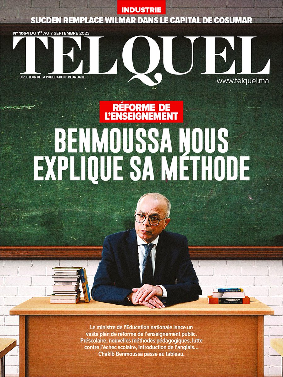 LemaizO's tweet photo. Avec cette UNE, Telquel poursuit son travail de RP au profit du ministre de l'Education. 
Et quand l'ancienne directrice de ce mag passe à la Com' chez le super-ministre, ça produit un "journalisme" de connivence. 
#JournalismeMAroc https://t.co/Mtc6drjPIN