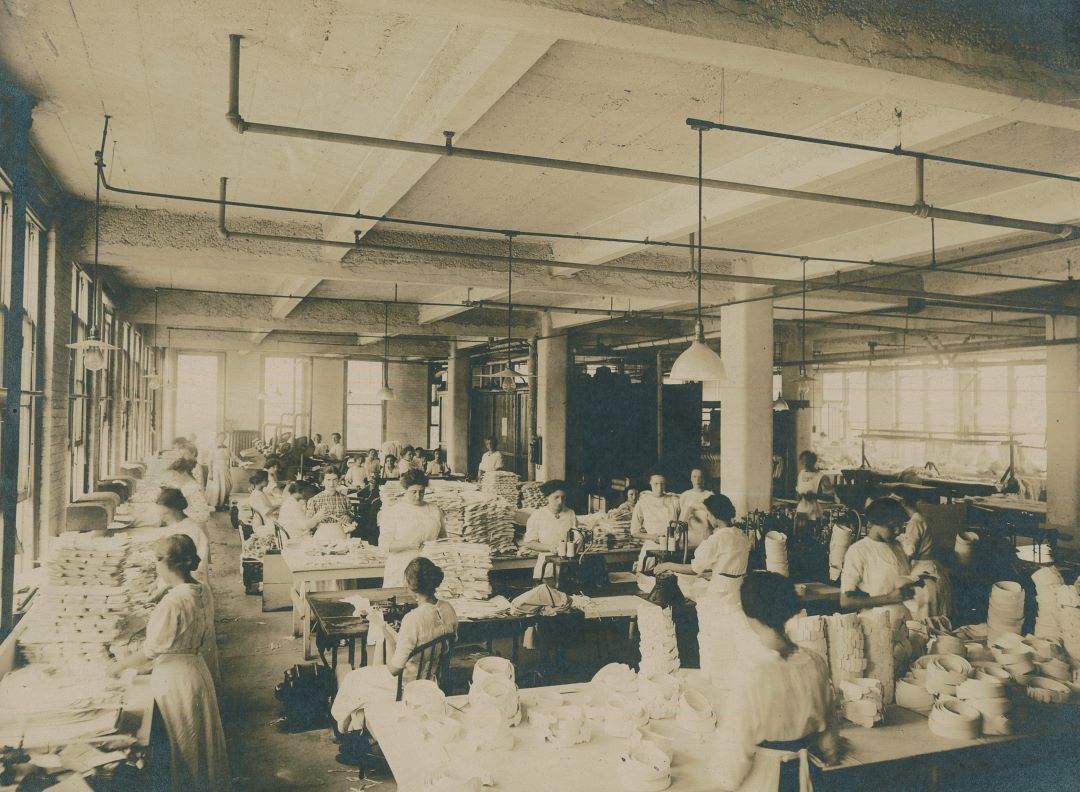 41 young women paused from their job in an Albany collar &amp; shirt factory to pose for the photographer c.1910. In 1909, Troy &amp; Albany had 22 collar @ cuff factories with a workforce of 2,204 men &amp; 9,144 women. Women were making average wages of $395.48 a year  ($11,395 today).