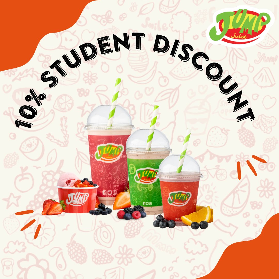Settle those back-to-school nerves with your favourite juice or smoothie - 10% off for students makes them taste even better 🌞

#jumpjuice #studentdiscount #backtoschool