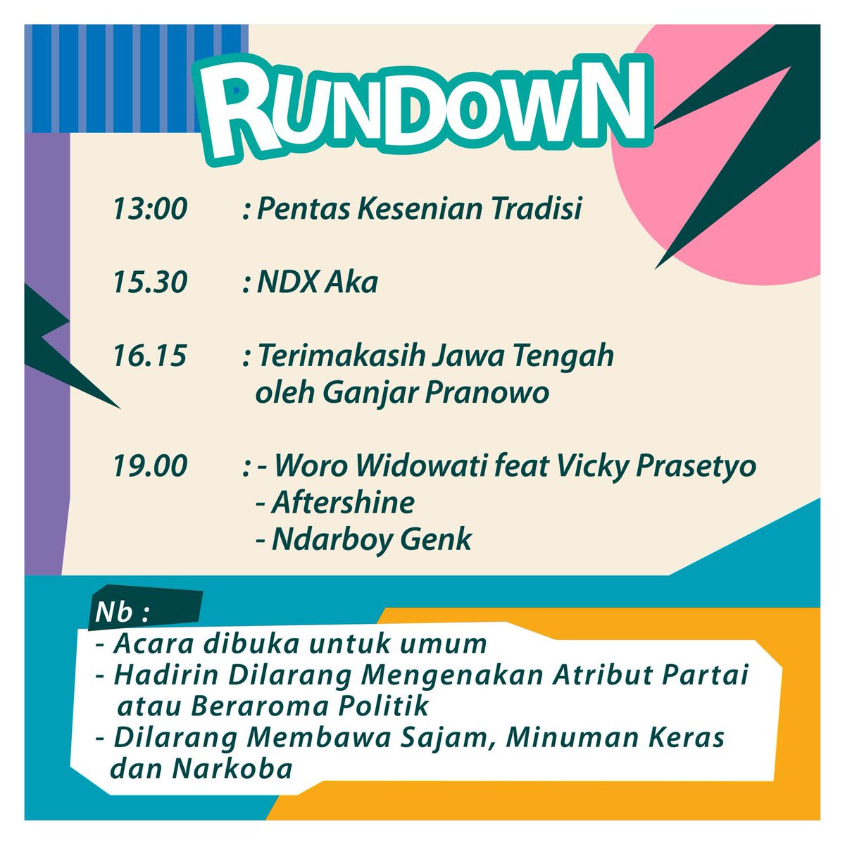 Disporapar Jateng #JelajahJatengSekarang (@disporaparjtg) on Twitter photo Yuk #SobatPorapar datang event untuk umum acara "Terimakasih Jawa Tengah" di Hal Kantor Gubernuran jl Pahlawan no 9 Semarang <a href="/provjateng/">Provinsi Jawa Tengah</a>
#JatengGayeng
<a href="/ganjarpranowo/">Ganjar Pranowo</a> <a href="/TajYasinMZ/">Taj Yasin Maimoen</a> Yuk #SobatPorapar datang event untuk umum acara "Terimakasih Jawa Tengah" di Hal Kantor Gubernuran jl Pahlawan no 9 Semarang <a href="/provjateng/">Provinsi Jawa Tengah</a>
#JatengGayeng
<a href="/ganjarpranowo/">Ganjar Pranowo</a> <a href="/TajYasinMZ/">Taj Yasin Maimoen</a>