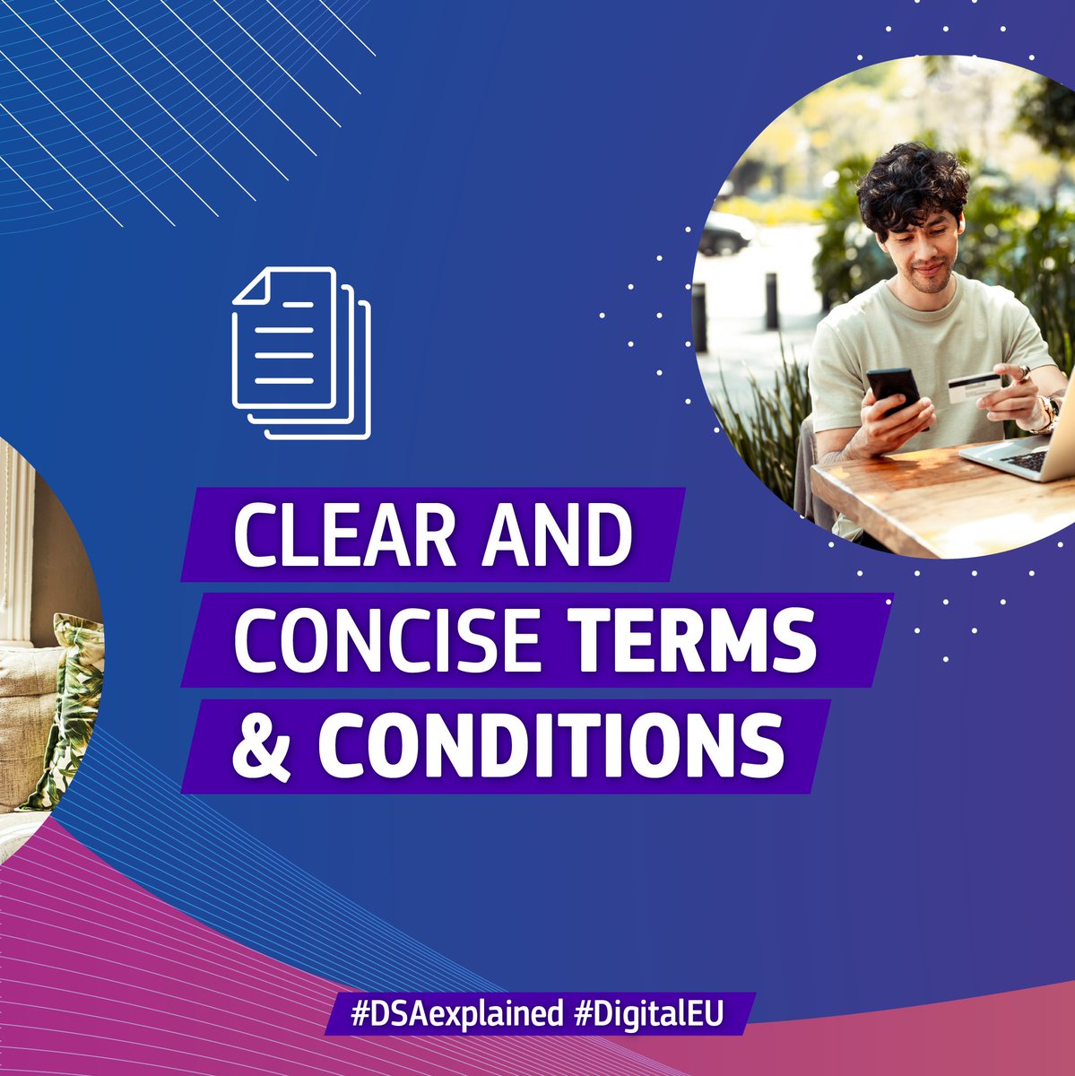 DigitalEU's tweet photo. 🌐👩‍💻 Wondering what kind of changes you will see in online platforms &amp; search engines?

The #DigitalServicesAct is changing the online world for the better, protecting your fundamental rights, &amp; making the internet more transparent &amp; fairer.

Learn more in our #DSAexplained ↓