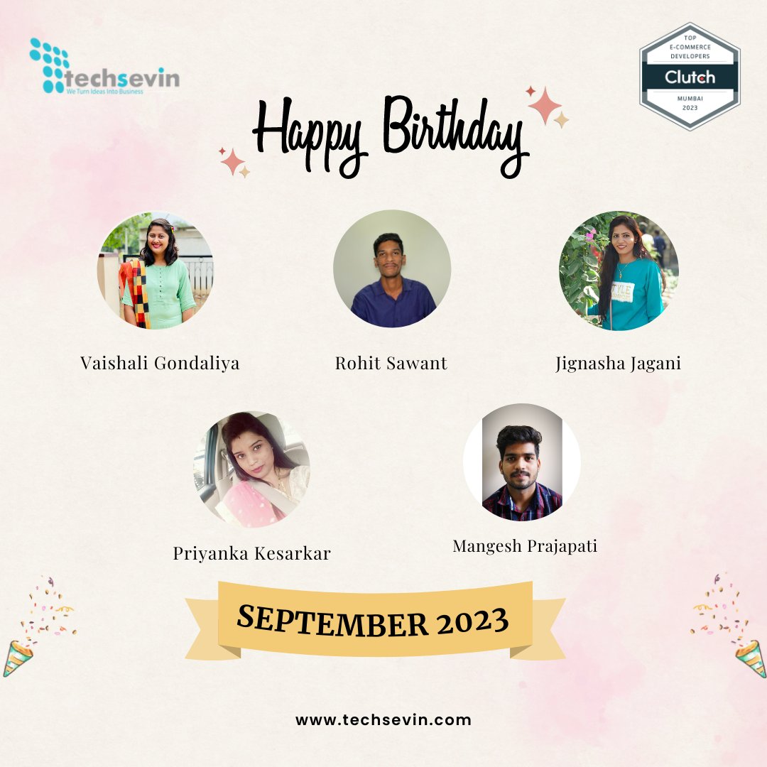 🎉🎂 Happy Birthday to all our amazing employees born in September! 🎂🎉
We hope your special day is filled with joy and celebration! 🥳🎁🎈

#techSevin #septemberbirthdays #employeeappreciation #celebrationTime #ecommercedeveloper #happybirthday #partytime