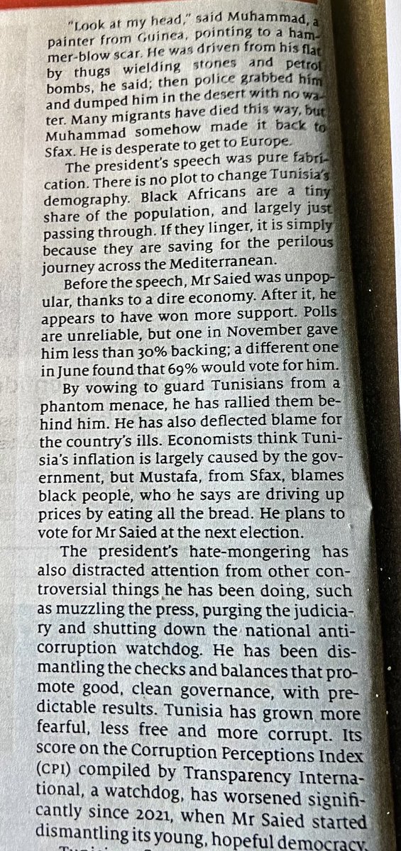 Leolucassen's tweet photo. ‘Looters with flags’

Interesting analysis how xenophobia is used by rulers and politicians to gain popularity and distract attention from their own policy failures. Not only applied by Tunesia’s president, also by many European politicians. 

⁦⁦@TheEconomist 2-9-2023 https://t.co/NvVI1VBtKW
