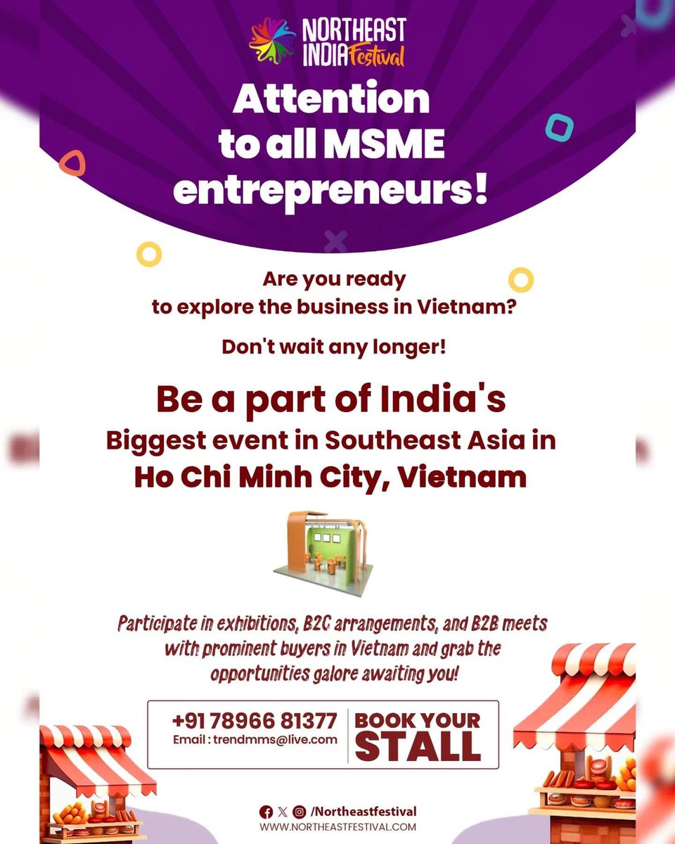 Attention to all MSME entrepreneurs! Are you ready to explore the business in Vietnam? Be a part of India's biggest event in Southeast Asia in Ho Chi Minh City, Vietnam.Participate in exhibitions, B2C arrangements, and B2B meets with prominent buyers in Vietnam and grab the