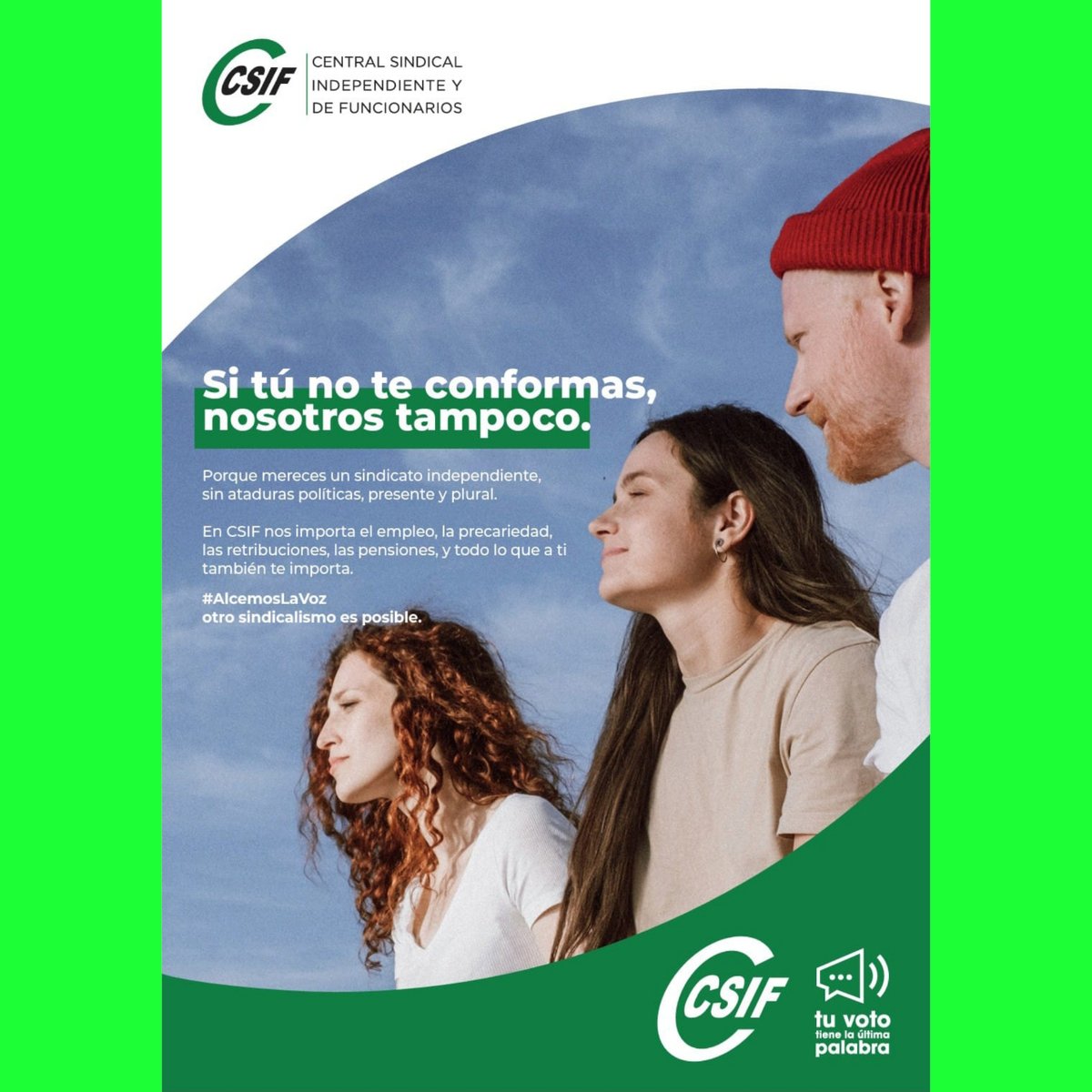 CSIFMADAyto's tweet photo. Si tú no te conformas, nosotros tampoco.
Es posible otro sindicalismo.

#csiftusindicato 
#csifporti 
#csiftedefiende 
#csifcontigo https://t.co/doYJdeXZlQ