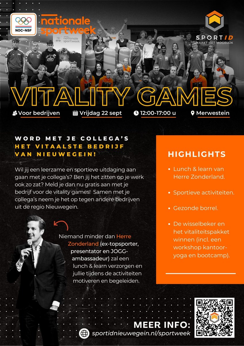 Interessante middag in het kader van Vitaliteit op de werkvloer beleven? Doe mee aan de Vitality Games op vrijdagmiddag 22 sept.

Voor meer info en aanmelden: sportidnieuwegein.nl/wat-doen-we/na…  Aanmelden kan  t/m vrijdag 8 sept.

#Vitaliteit  #werkplezier #NSW2023 <a href="/Gem_Nieuwegein/">Gemeente Nieuwegein</a>