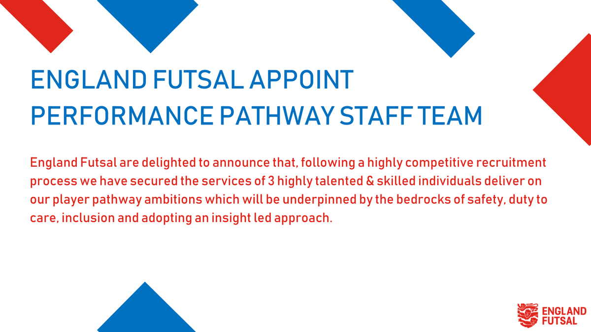 EnglandFutsal's tweet image. 🚨PRESS RELEASE 🚨

We have appointed our new Performance Coaching Staff Team!

Welcome to the Pride @KitSion, @jatowens &amp;amp; @Pete_Vallance 🦁🦁🦁

Full information included press release below, please direct any enquiries to beth@englandfutsal.com.