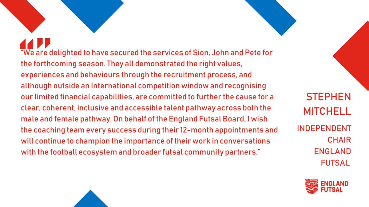 EnglandFutsal's tweet image. 🚨PRESS RELEASE 🚨

We have appointed our new Performance Coaching Staff Team!

Welcome to the Pride @KitSion, @jatowens &amp;amp; @Pete_Vallance 🦁🦁🦁

Full information included press release below, please direct any enquiries to beth@englandfutsal.com.