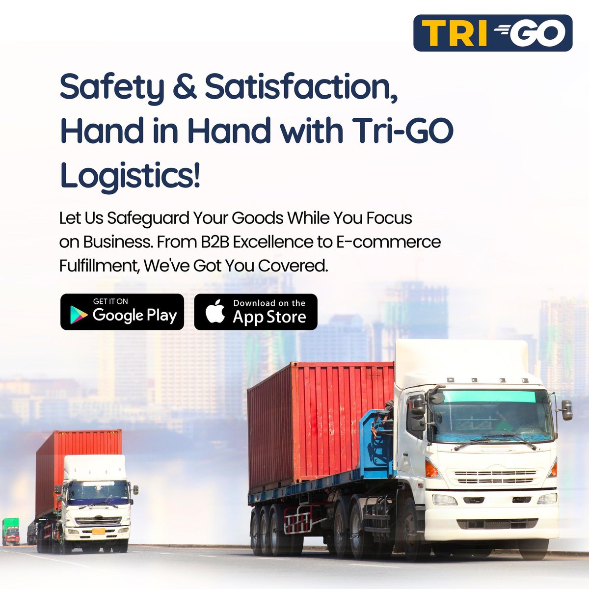 TriGOIndia's tweet photo. Safety &amp; Satisfaction, Hand in Hand with Tri-GO Logistics!

Let Us Safeguard Your Goods While You Drive Your Business Forward. From B2B Excellence to E-commerce Fulfillment, We've Got You Covered.

Download the App Now -https://t.co/9yfbDUPMVO
.
.
#TriGOSafeShipments #logistics https://t.co/cbpaPoSH5f