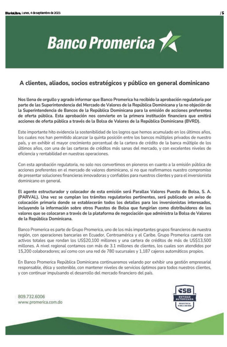 Felicitaciones a Banco Promerica por la aprobación de su IPO en RD!!! República Dominicana sigue avanzando !!!
