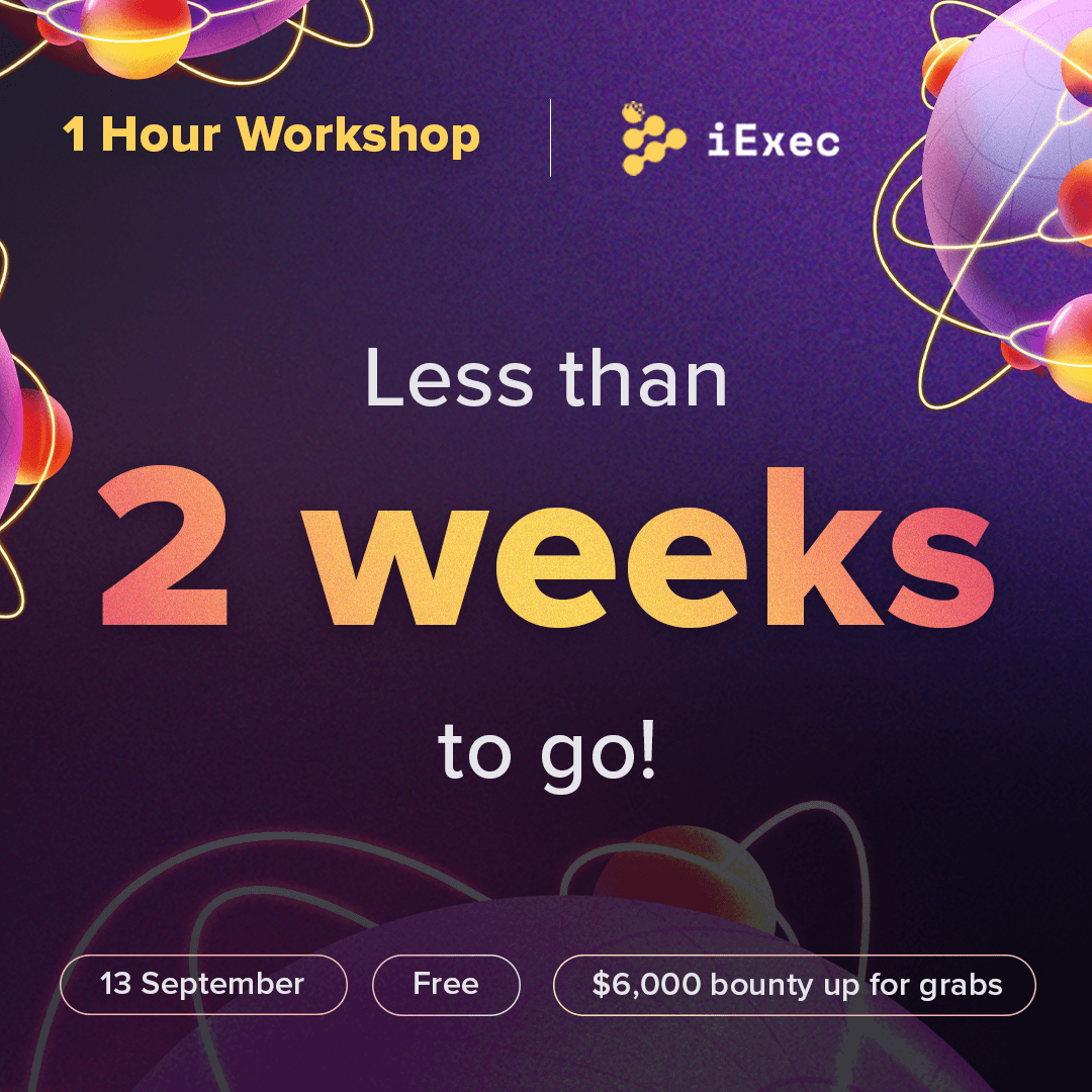 iEx_ec's tweet photo. Ready to elevate your dapps? Learn to integrate iExec tools for advanced privacy and data protection at our online workshop. 

You’ll then be able to enter a bounty for $6,000 in funding! 

🗓September 13

Register for free:
https://t.co/gTHrtHuOq3 https://t.co/HJ8eHCLlLA