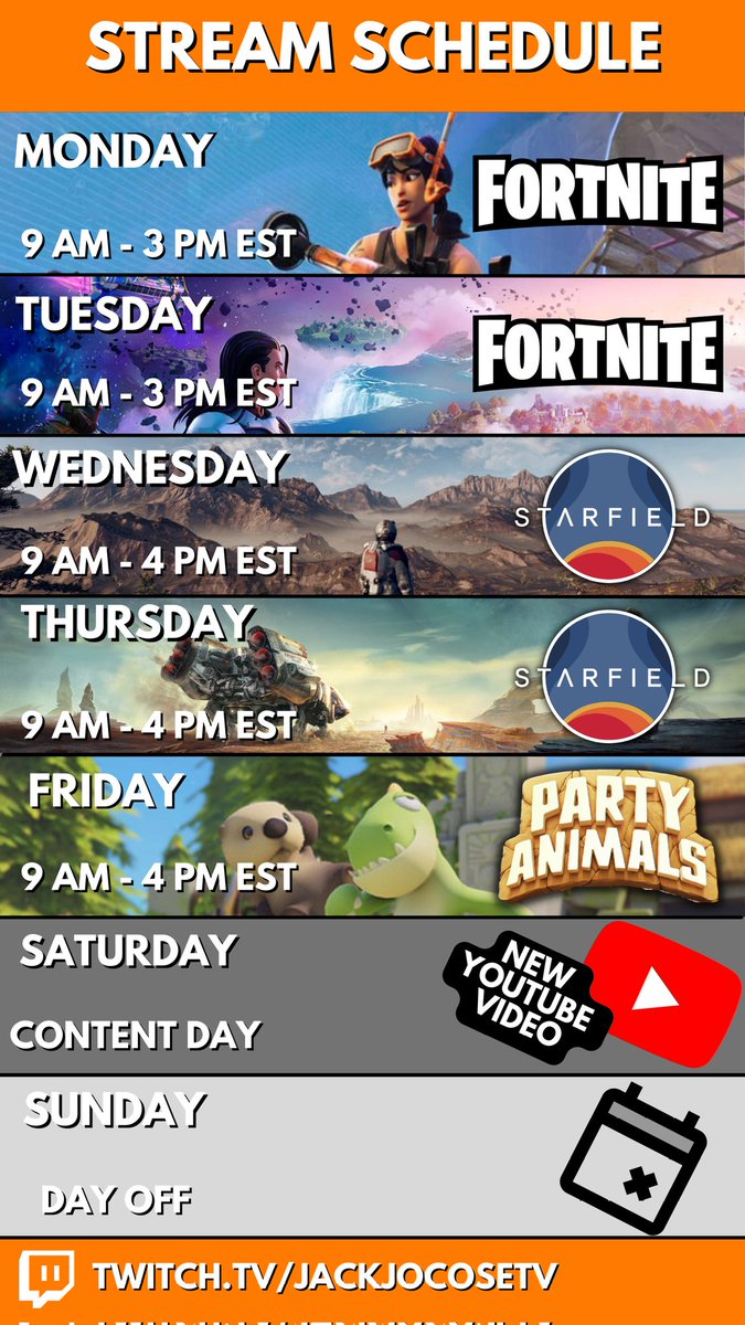 This week's PACKED Stream Schedule! 🦘
.
.
.
.
#fortnite #Starfield #partyanimals