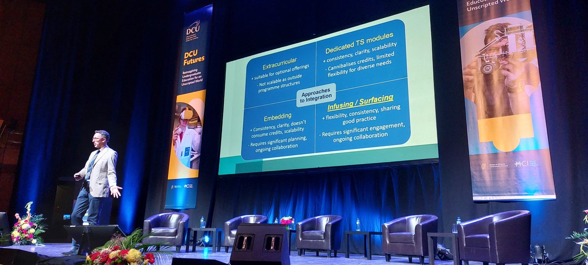 At the #DCUFuturesConf today where @CiaranTDunne outlines the pros and cons of various approaches to integrating transversal skills in HE: