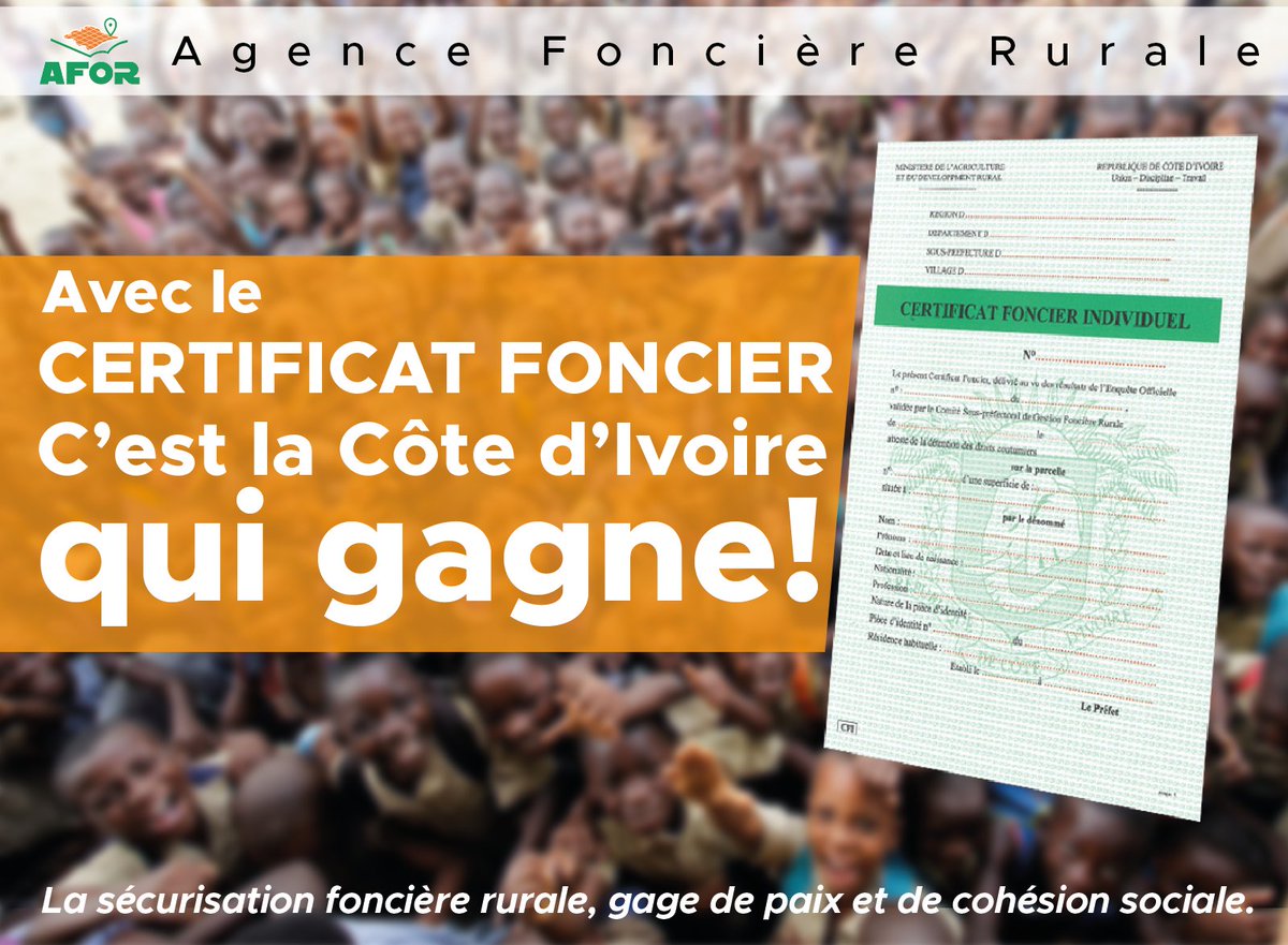 AgenceAFOR's tweet photo. Avec le Certificat Foncier, tout le monde gagne.
Bon début de semaine à toutes et à tous!
#afor_civ
#pamofor
#presfor
#paix
#cohesionsociale https://t.co/ucctHAu4yk