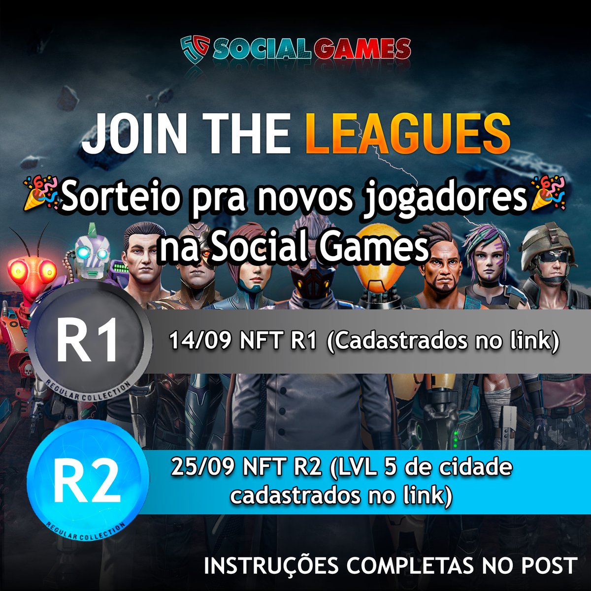 TexugoJoga's tweet photo. 🎉Sorteio para novos jogadores na SocialGames🎉
1⃣- Seguir @TexugoJoga e @socialgames_com
2⃣- Like & Repost
3⃣- Deixar seu nick do site no post
Prêmios
14/09 - 🎁 NFT R1 (cadastrados no link)
25/09 - 🎁 NFT R2 (lvl 5 de cidade cadastrados no link)
🔗: https://t.co/BK1nRlt6jP https://t.co/12uxLQi1w3