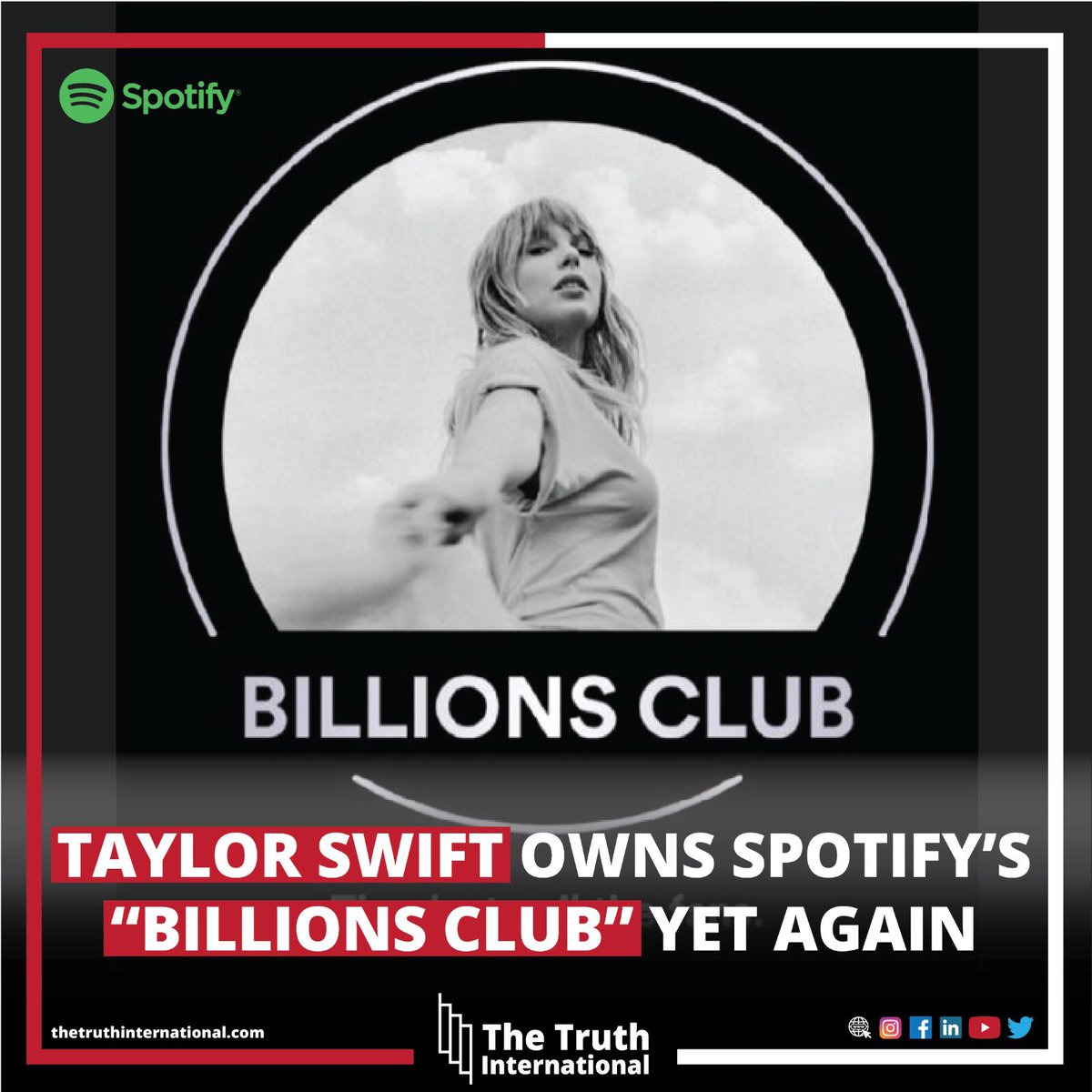 ttimagazine's tweet image. Tylor swift owns spotify’s billion club yet again .

For details:
thetruthinternational.com

#tylorswift #spotify #billionclub # #thetruthinternational #news #TTIMagazine #breakingnews