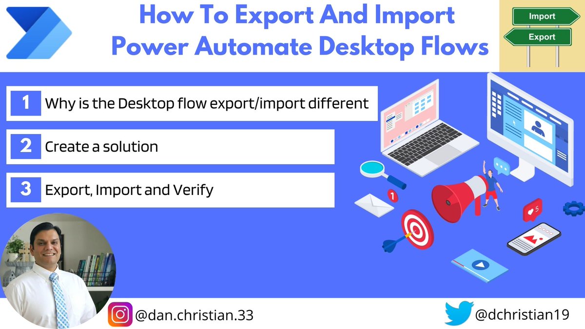 Daniel Christian | Microsoft MCT & MVP (@dchristian19) on Twitter photo The export & import process for #PowerAutomate desktop flows is not the same as the #cloud flows & hence in this video 📺, I will walk you through it step-by-step which apply for migration across environments or across tenants.
Watch👀, learn🧠 & share🫶
🔗youtu.be/ycKpd7k_Fn8 The export & import process for #PowerAutomate desktop flows is not the same as the #cloud flows & hence in this video 📺, I will walk you through it step-by-step which apply for migration across environments or across tenants.
Watch👀, learn🧠 & share🫶
🔗youtu.be/ycKpd7k_Fn8