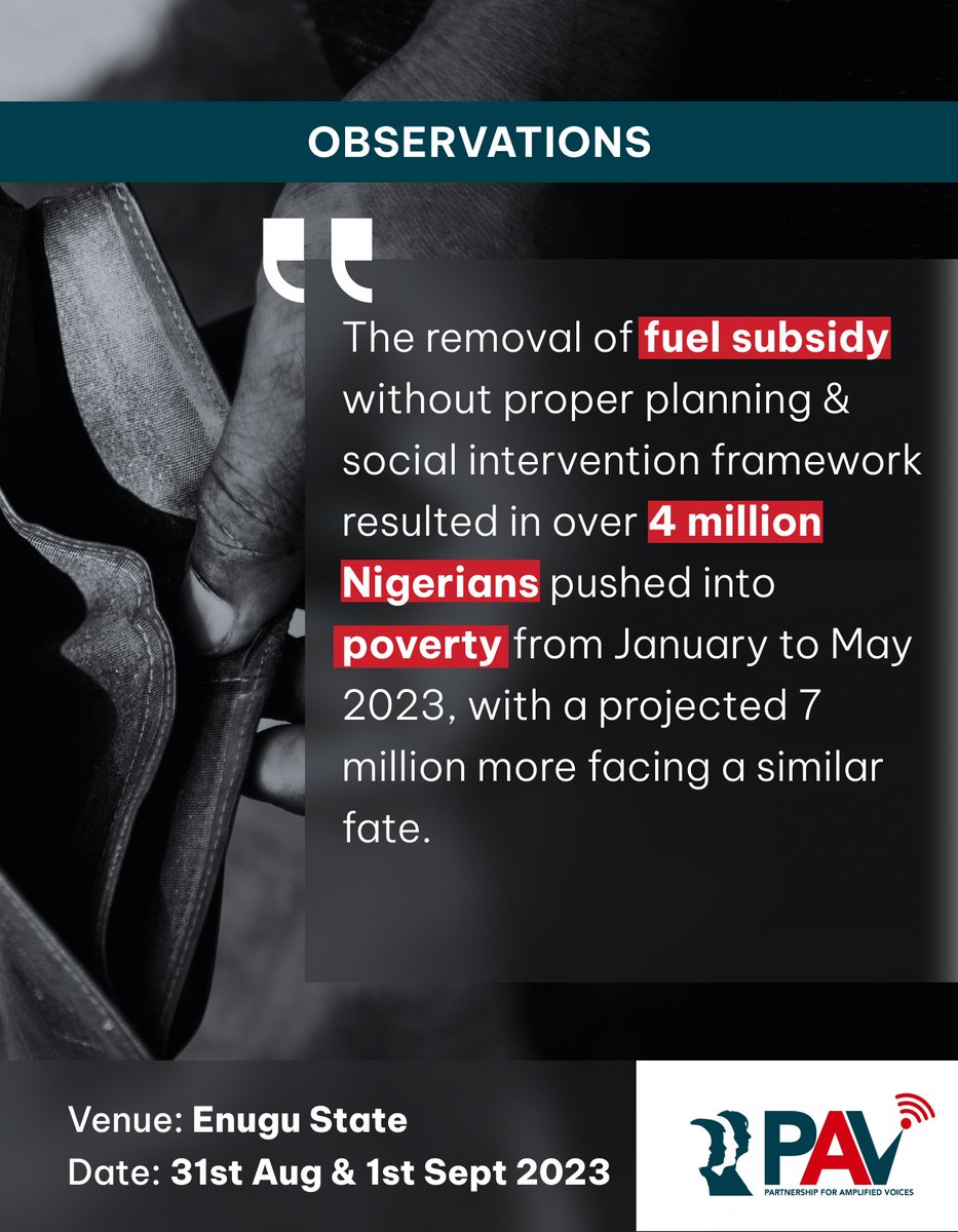 A key observation from the southern edition of PAV townhall series #PAVDialogue #amplifiedvoicesng #pavdialogue #FuelSubsidy @BudgITng @Connected_dev @UcheCODE @Thegrey8 @OnwanaO @Daviowhite @PLSInitiative @opengovpart @ARISEtv @seunokin @accountlabng @centrelsd @HEDAgenda