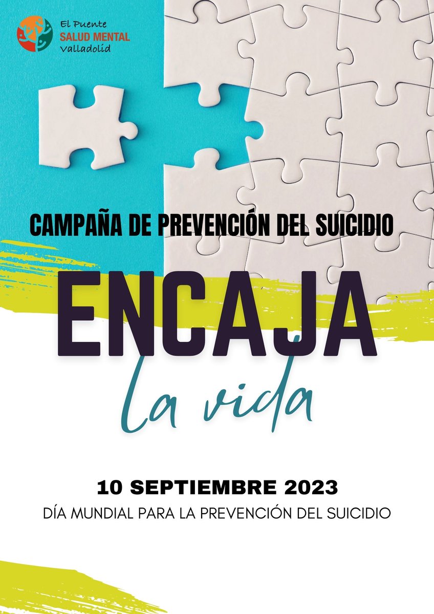asopuente's tweet photo. Este domingo, 10 de septiembre, se celebra el Día Mundial de la Prevención del Suicidio. Desde El Puente lanzamos la campaña 'Encaja la Vida' con la que queremos sensibilizar y concienciar sobre la importancia de hablar del #suicidio #encajalavida https://t.co/yQkKNhnIlS https://t.co/Pv4EtHFig0