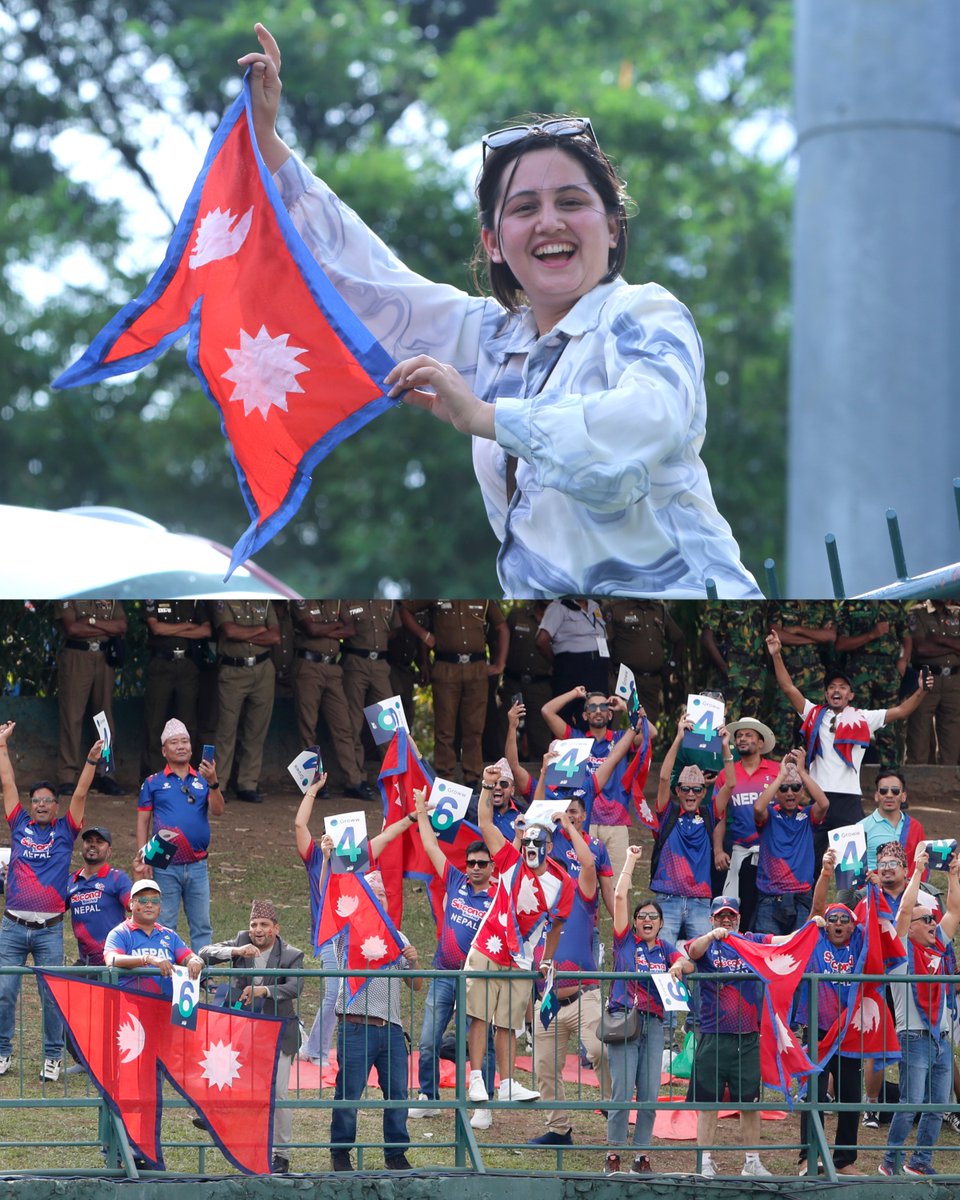 cricinfo's tweet photo. Flying their flag proudly in Pallekele on another special day for Nepal cricket 🙌

#INDvNEP #AsiaCup2023 https://t.co/7WudPXckWk