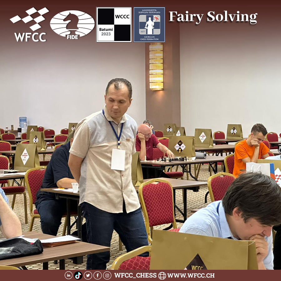 Wfcc_Chess's tweet photo. Fairy Solving
46th World Chess Solving Championship in Batumi (2-9 September 2023)
β β β ββ β β β ββ β β β β
#WCCC #Batumi #Georgia #wccc2023 #46wscs #64wccc #WFCC #ISC #chess #chess_composition #chess_solving #chess_problems #chess_endgame https://t.co/s708CfX4LW