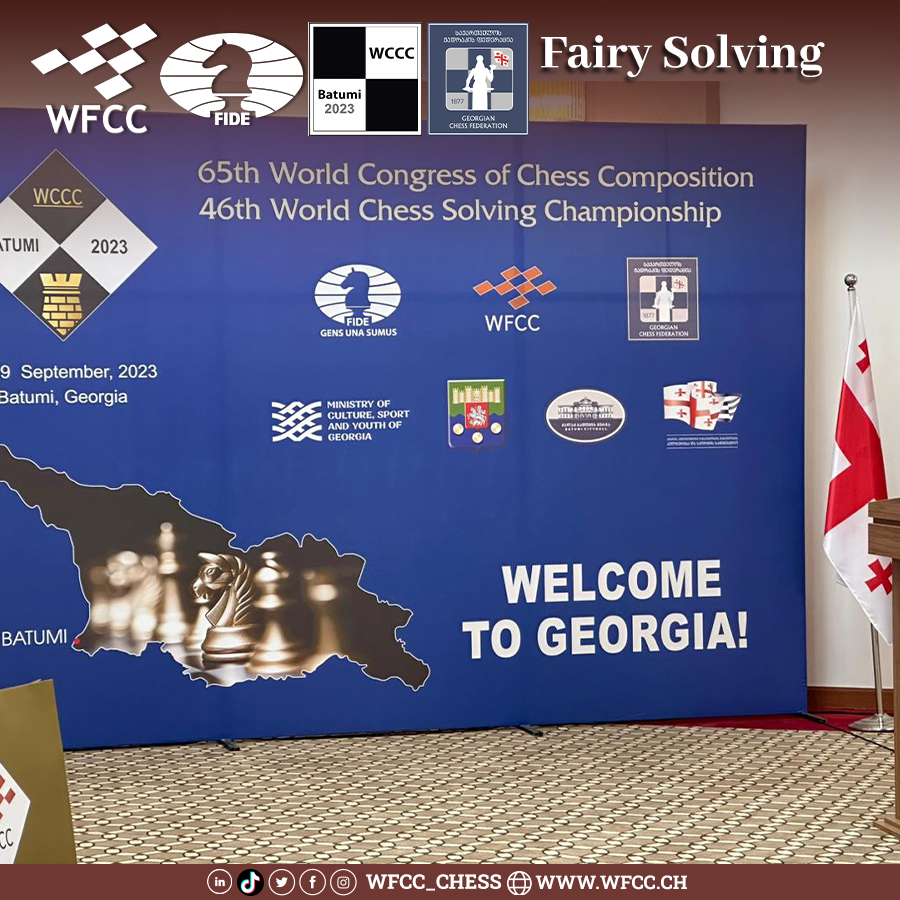 Wfcc_Chess's tweet photo. Fairy Solving
46th World Chess Solving Championship in Batumi (2-9 September 2023)
β β β ββ β β β ββ β β β β
#WCCC #Batumi #Georgia #wccc2023 #46wscs #64wccc #WFCC #ISC #chess #chess_composition #chess_solving #chess_problems #chess_endgame https://t.co/s708CfX4LW