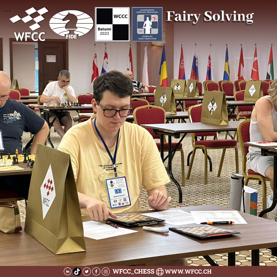 Wfcc_Chess's tweet photo. Fairy Solving
46th World Chess Solving Championship in Batumi (2-9 September 2023)
β β β ββ β β β ββ β β β β
#WCCC #Batumi #Georgia #wccc2023 #46wscs #64wccc #WFCC #ISC #chess #chess_composition #chess_solving #chess_problems #chess_endgame https://t.co/s708CfX4LW