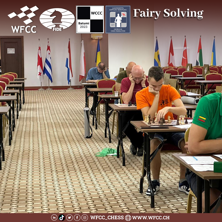 Wfcc_Chess's tweet photo. Fairy Solving
46th World Chess Solving Championship in Batumi (2-9 September 2023)
β β β ββ β β β ββ β β β β
#WCCC #Batumi #Georgia #wccc2023 #46wscs #64wccc #WFCC #ISC #chess #chess_composition #chess_solving #chess_problems #chess_endgame https://t.co/s708CfX4LW