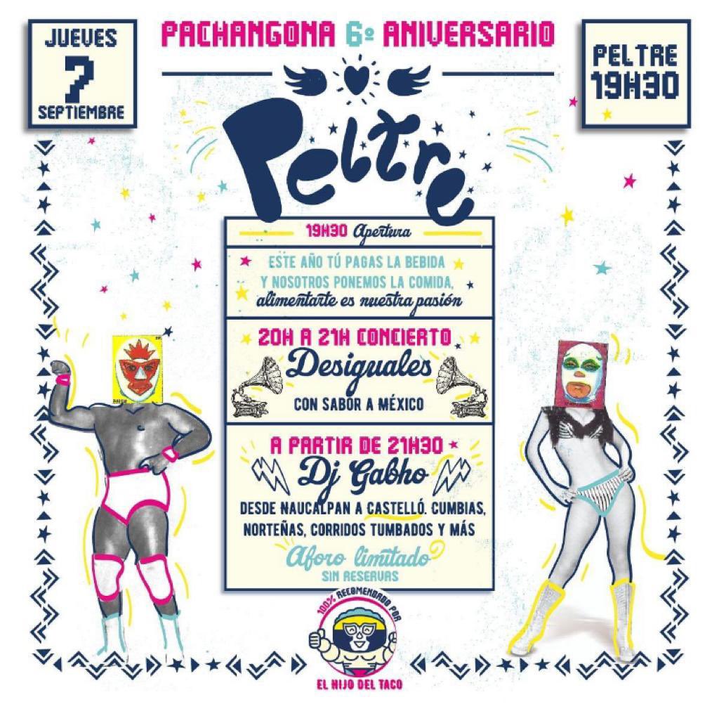 desiguales's tweet photo. Tenemos la Maravillosa noticia de deciros que este jueves a las 20h formaremos parte del 6°aniversario del restaurante mexicano “Peltre” (Castellón) tocando para todos vosotros. 

Aforo limitado sin reservas…pasaros lo antes posible para tener sitio 🤜🏼🤛🏼

Nos vemos allí 👋🏼👏🏼👏🏼 https://t.co/ijwOiVqNn7