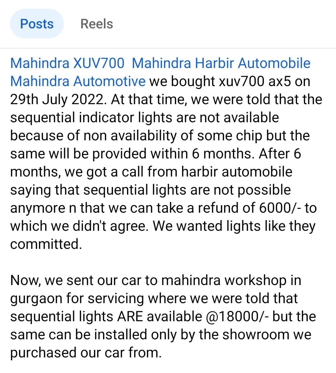 AditaAgr's tweet photo. No one is bothered to look into the matter posted on Facebook 15 days back. Did we make a mistake buying a Mahindra? @anandmahindra sir https://t.co/LRcbuo3O7R