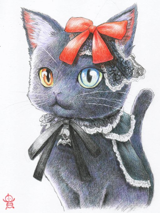クリスマスねこさんの進捗です 今日はここまでで時間切れ #色鉛筆画