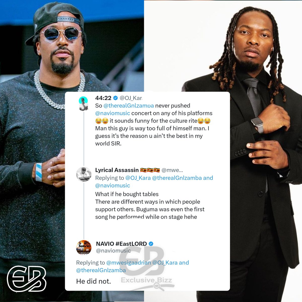 exclusive_bizz's tweet photo. This is what Navio had to say in response to inquiries about whether fellow rapper NGL Zamba supported him during the just concluded #20YearsOfNavio. https://t.co/yUaoS7PKf9