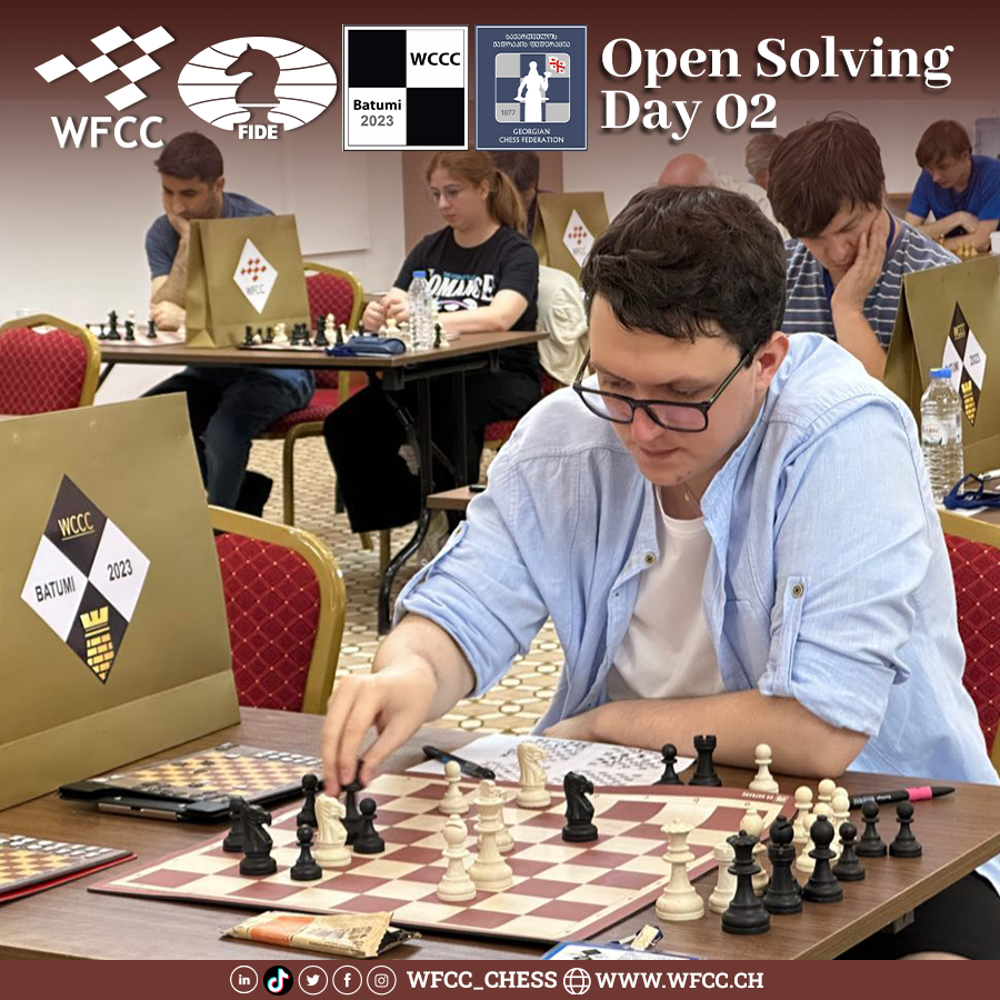 Wfcc_Chess's tweet photo. Open Solving
46th World Chess Solving Championship in Batumi (2-9 September 2023)
β β β ββ β β β ββ β β β β
#WCCC #Batumi #Georgia #wccc2023 #46wscs #64wccc #WFCC #ISC #chess #chess_composition #chess_solving #chess_problems #chess_endgame https://t.co/6eSWxyM7uo