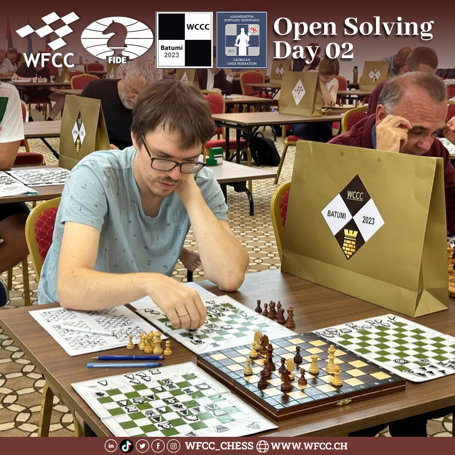 Wfcc_Chess's tweet photo. Open Solving
46th World Chess Solving Championship in Batumi (2-9 September 2023)
β β β ββ β β β ββ β β β β
#WCCC #Batumi #Georgia #wccc2023 #46wscs #64wccc #WFCC #ISC #chess #chess_composition #chess_solving #chess_problems #chess_endgame https://t.co/6eSWxyM7uo