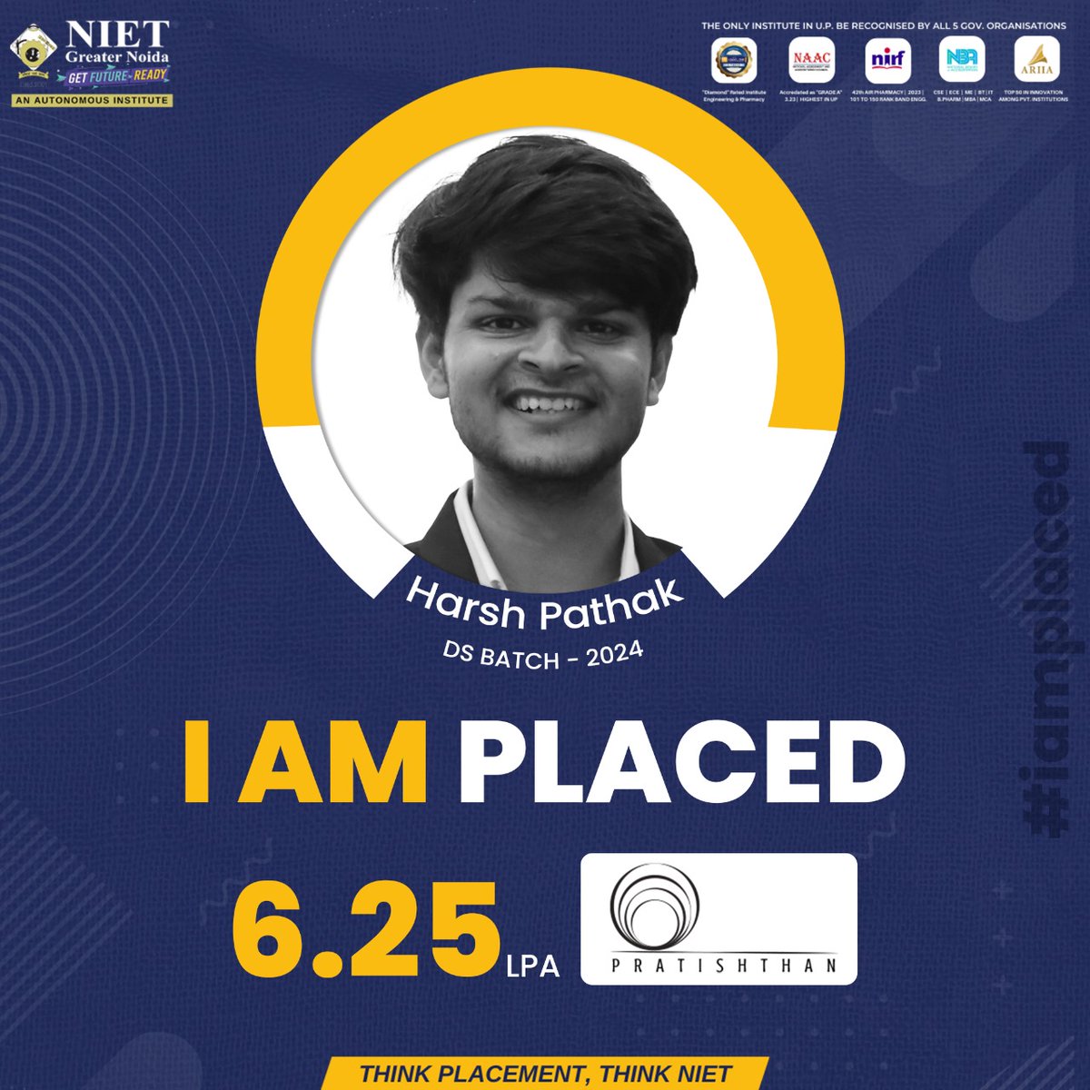 niet_grnoida's tweet image. It is with immense pride that we congratulate our student for getting a successful placement within the prestigious company &apos;&apos;Pratishthan&apos;&apos;.

#niet #nietgreaternoida #Placement2023 #Iamplaced #Job #ThinkPlacementThinkNIET #Autonomous #College #Career #Students