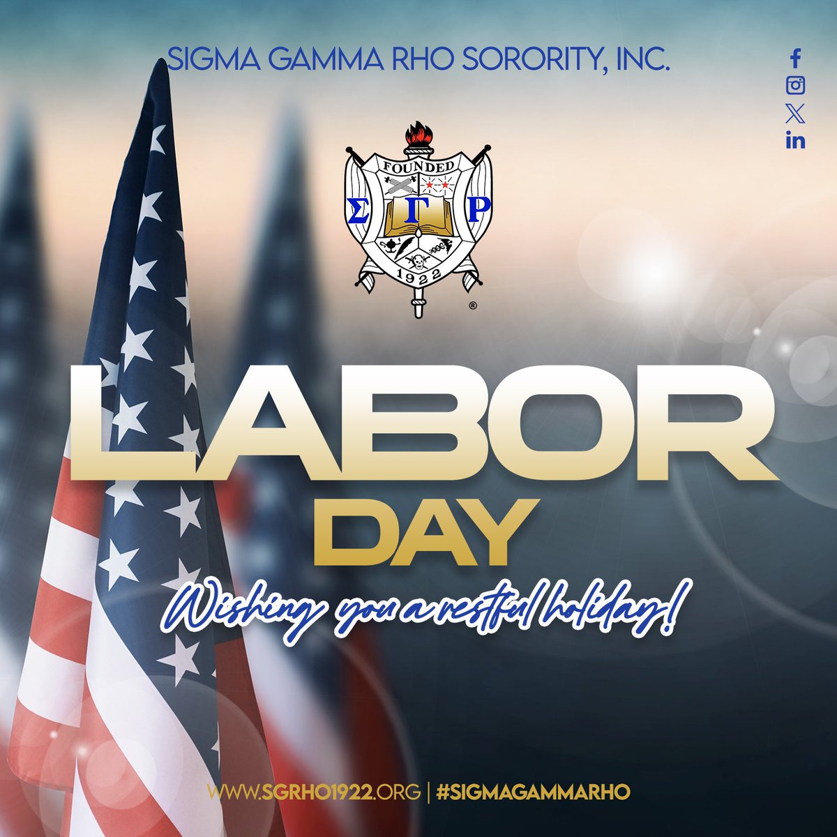 SGRho's tweet photo. Happy Labor Day from the Greater Women of Sigma Gamma Rho Sorority,Incorporated 💙💛

#SigmaGammaRho #GreaterWomenGreaterWorld #LaborDay https://t.co/5jJ6PSt7bC